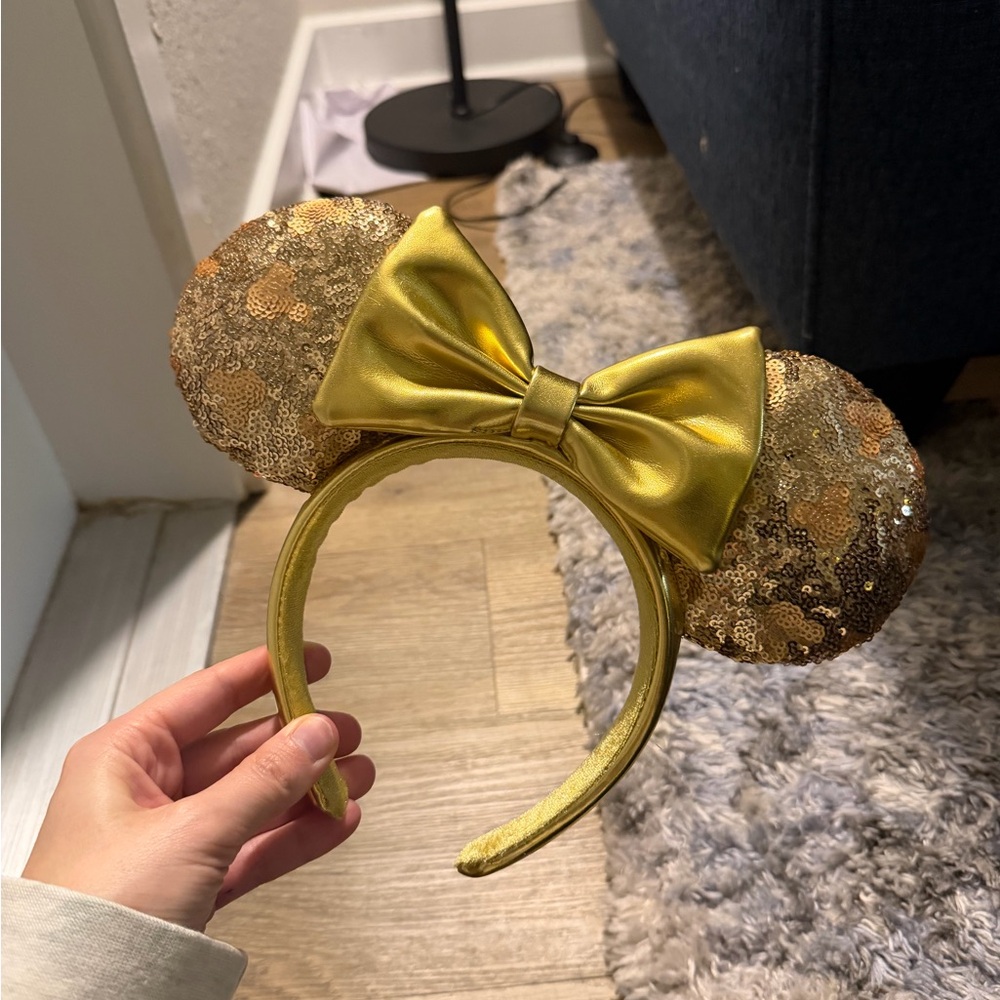 Gold Sequin Bow Ear Headband Disney